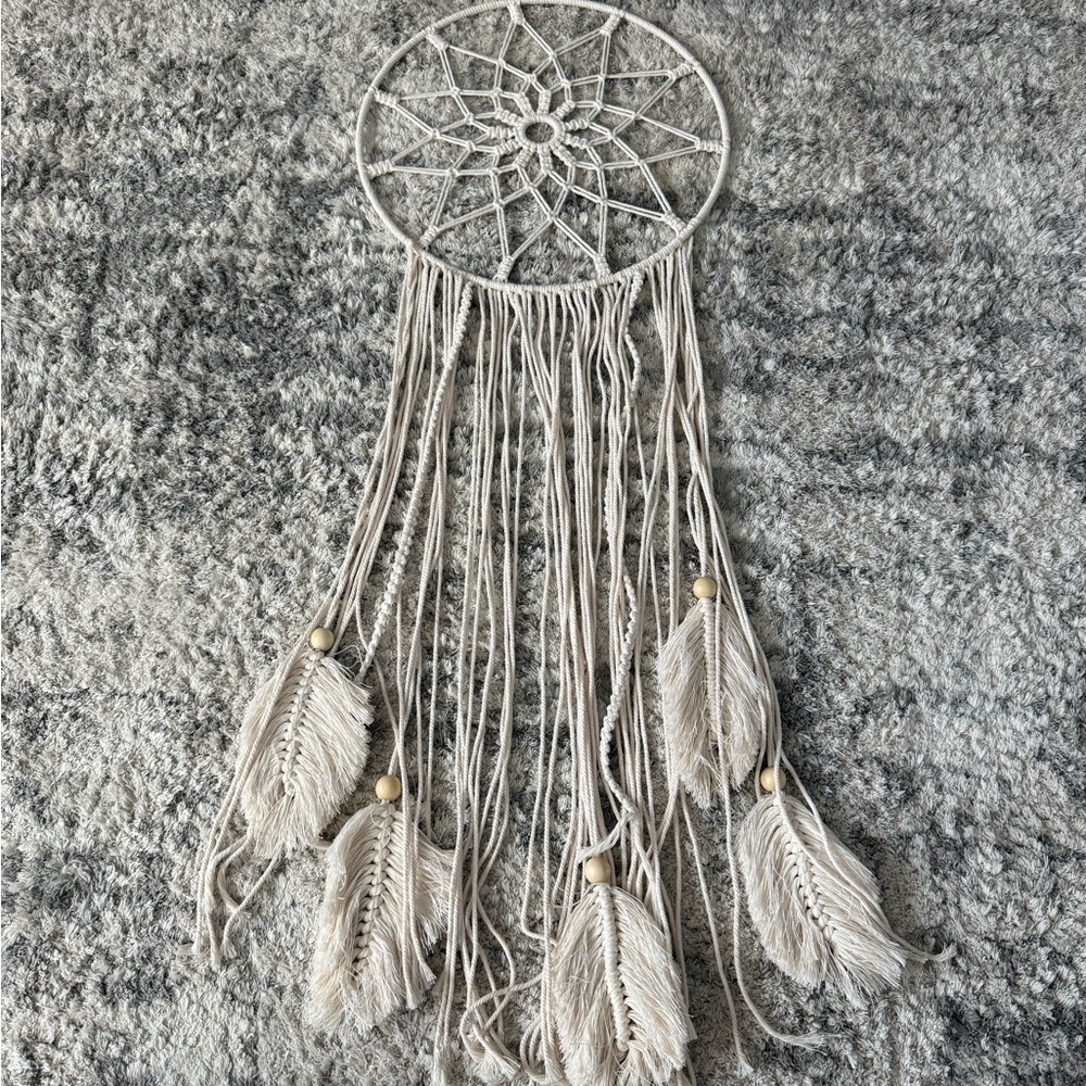 Boho Macramé Dreamcatcher Wall Hanging in Natural Cream